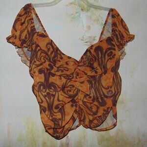 Pretty Little Things Corset Top Fleur De Lis 16 Coquette Boho Zip Back Cropped